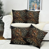 Viking Shieldmaiden and Yggdrasil Pillow Cover Norse Rune Circle Mythology Illustration