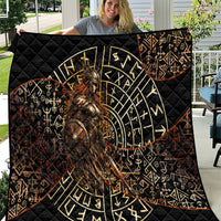 Viking Shieldmaiden and Yggdrasil Quilt Norse Rune Circle Mythology Illustration