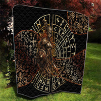 Viking Shieldmaiden and Yggdrasil Quilt Norse Rune Circle Mythology Illustration