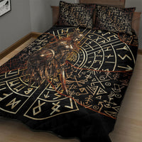 Viking Shieldmaiden and Yggdrasil Quilt Bed Set Norse Rune Circle Mythology Illustration