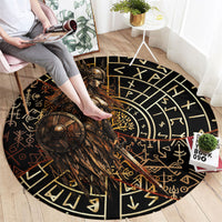 Viking Shieldmaiden and Yggdrasil Round Carpet Norse Rune Circle Mythology Illustration