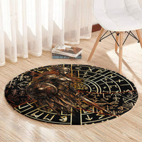 Viking Shieldmaiden and Yggdrasil Round Carpet Norse Rune Circle Mythology Illustration
