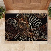 Viking Shieldmaiden and Yggdrasil Rubber Doormat Norse Rune Circle Mythology Illustration