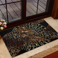 Viking Shieldmaiden and Yggdrasil Rubber Doormat Norse Rune Circle Mythology Illustration