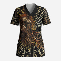 Viking Shieldmaiden and Yggdrasil Scrub Top Norse Rune Circle Mythology Illustration