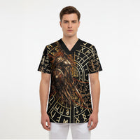Viking Shieldmaiden and Yggdrasil Scrub Top Norse Rune Circle Mythology Illustration