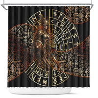 Viking Shieldmaiden and Yggdrasil Shower Curtain Norse Rune Circle Mythology Illustration