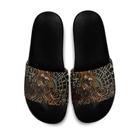 Viking Shieldmaiden and Yggdrasil Slide Sandals Norse Rune Circle Mythology Illustration