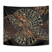 Viking Shieldmaiden and Yggdrasil Tapestry Norse Rune Circle Mythology Illustration