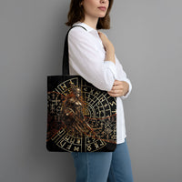 Viking Shieldmaiden and Yggdrasil Tote Bag Norse Rune Circle Mythology Illustration