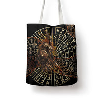 Viking Shieldmaiden and Yggdrasil Tote Bag Norse Rune Circle Mythology Illustration