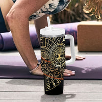 Viking Shieldmaiden and Yggdrasil Tumbler With Handle Norse Rune Circle Mythology Illustration