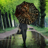 Viking Shieldmaiden and Yggdrasil Umbrella Norse Rune Circle Mythology Illustration