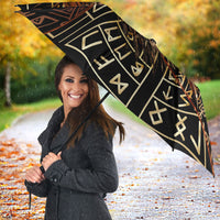 Viking Shieldmaiden and Yggdrasil Umbrella Norse Rune Circle Mythology Illustration