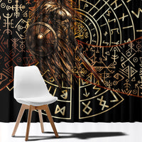 Viking Shieldmaiden and Yggdrasil Window Curtain Norse Rune Circle Mythology Illustration