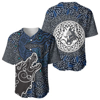 Viking Wolf and Valknut Baseball Jersey Nordic Knotwork Rune Illustration