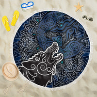 Viking Wolf and Valknut Beach Blanket Nordic Knotwork Rune Illustration