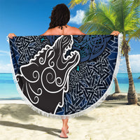Viking Wolf and Valknut Beach Blanket Nordic Knotwork Rune Illustration
