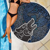 Viking Wolf and Valknut Beach Blanket Nordic Knotwork Rune Illustration