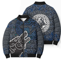 Viking Wolf and Valknut Bomber Puffer Jacket Nordic Knotwork Rune Illustration