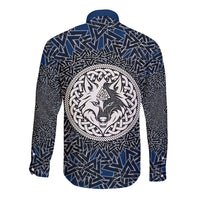 Viking Wolf and Valknut Long Sleeve Button Shirt Nordic Knotwork Rune Illustration