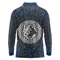 Viking Wolf and Valknut Long Sleeve Polo Shirt Nordic Knotwork Rune Illustration