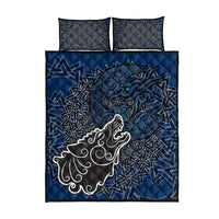 Viking Wolf and Valknut Quilt Bed Set Nordic Knotwork Rune Illustration