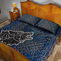 Viking Wolf and Valknut Quilt Bed Set Nordic Knotwork Rune Illustration