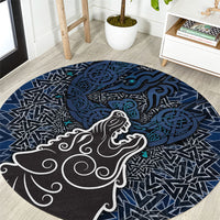 Viking Wolf and Valknut Round Carpet Nordic Knotwork Rune Illustration