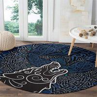 Viking Wolf and Valknut Round Carpet Nordic Knotwork Rune Illustration
