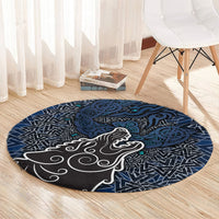 Viking Wolf and Valknut Round Carpet Nordic Knotwork Rune Illustration