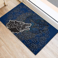 Viking Wolf and Valknut Rubber Doormat Nordic Knotwork Rune Illustration