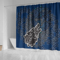 Viking Wolf and Valknut Shower Curtain Nordic Knotwork Rune Illustration
