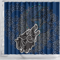Viking Wolf and Valknut Shower Curtain Nordic Knotwork Rune Illustration