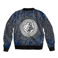 Viking Wolf and Valknut Sleeve Zip Bomber Jacket Nordic Knotwork Rune Illustration