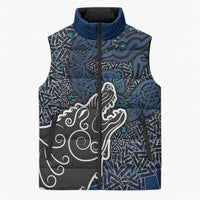 Viking Wolf and Valknut Sleeveless Puffer Jacket Nordic Knotwork Rune Illustration