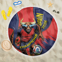 Spain Football 2026 Champions Beach Blanket Bull Mascot Illustration In Spanish National Colors Comic Style