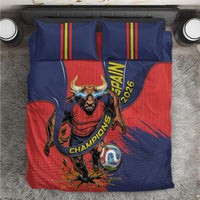 Spain Football 2026 Champions Bedding Set Bull Mascot Illustration In Spanish National Colors Comic Style