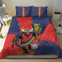 Spain Football 2026 Champions Bedding Set Bull Mascot Illustration In Spanish National Colors Comic Style