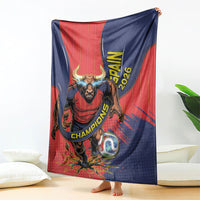 Spain Football 2026 Champions Blanket Bull Mascot Illustration In Spanish National Colors Comic Style