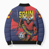 Spain Football 2026 Champions Bomber Puffer Jacket Bull Mascot Illustration In Spanish National Colors Comic Style