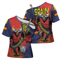 Spain Football 2026 Champions Cross Shoulder Shirt Bull Mascot Illustration In Spanish National Colors Comic Style