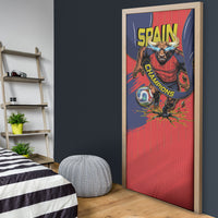 Spain Football 2026 Champions Door Cover Bull Mascot Illustration In Spanish National Colors Comic Style