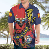 Spain Football 2026 Champions Hawaiian Shirt Bull Mascot Illustration In Spanish National Colors Comic Style