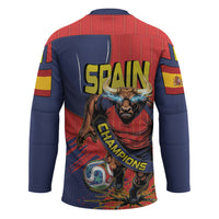 Spain Football 2026 Champions Hockey Jersey Bull Mascot Illustration In Spanish National Colors Comic Style