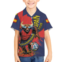 Spain Football 2026 Champions Kid Hawaiian Shirt Bull Mascot Illustration In Spanish National Colors Comic Style