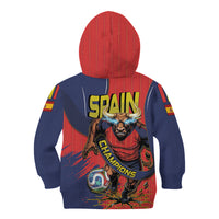 Spain Football 2026 Champions Kid Hoodie Bull Mascot Illustration In Spanish National Colors Comic Style