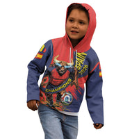 Spain Football 2026 Champions Kid Hoodie Bull Mascot Illustration In Spanish National Colors Comic Style