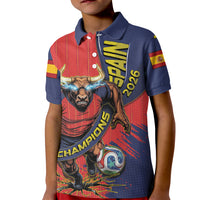 Spain Football 2026 Champions Kid Polo Shirt Bull Mascot Illustration In Spanish National Colors Comic Style