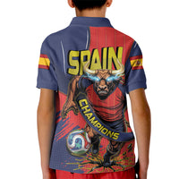Spain Football 2026 Champions Kid Polo Shirt Bull Mascot Illustration In Spanish National Colors Comic Style